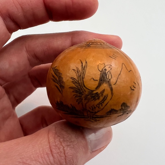 Antique lanzou carved etched gourd Chinese Zodiac year of rooster folk art - Picture 5 of 13